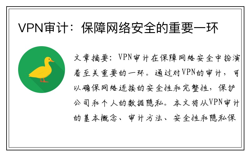 VPN审计：保障网络安全的重要一环